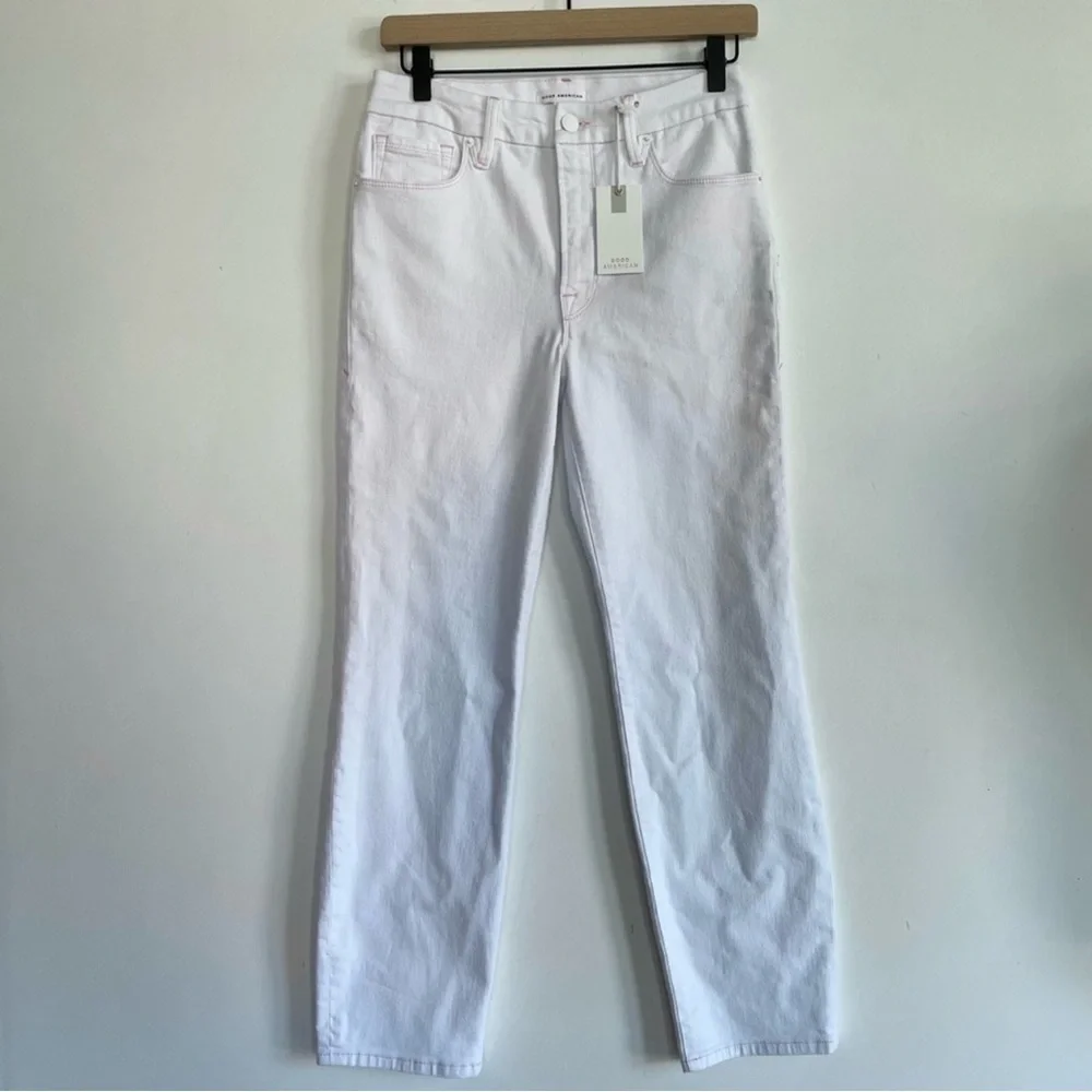 Good American Good Legs White w pink stitching Straight Jean Sz 6/28 Item# 3T - Picture 2 of 10